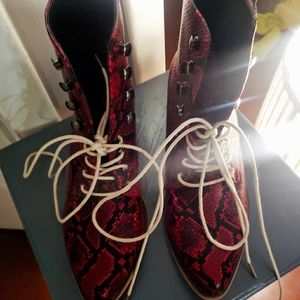 Red Snakeskin Ankle Boots
